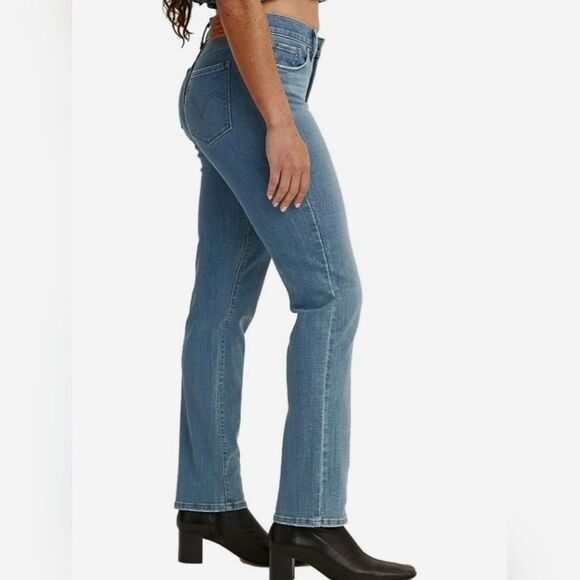 Levi's 505 Straight Leg Denim Jeans Women's 8 Mid Rise Medium Blue Stretch - Picture 4 of 13
